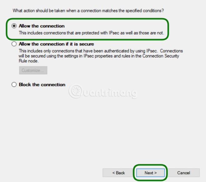 Hướng dẫn bảo mật VPS Windows 8 Allow the connection